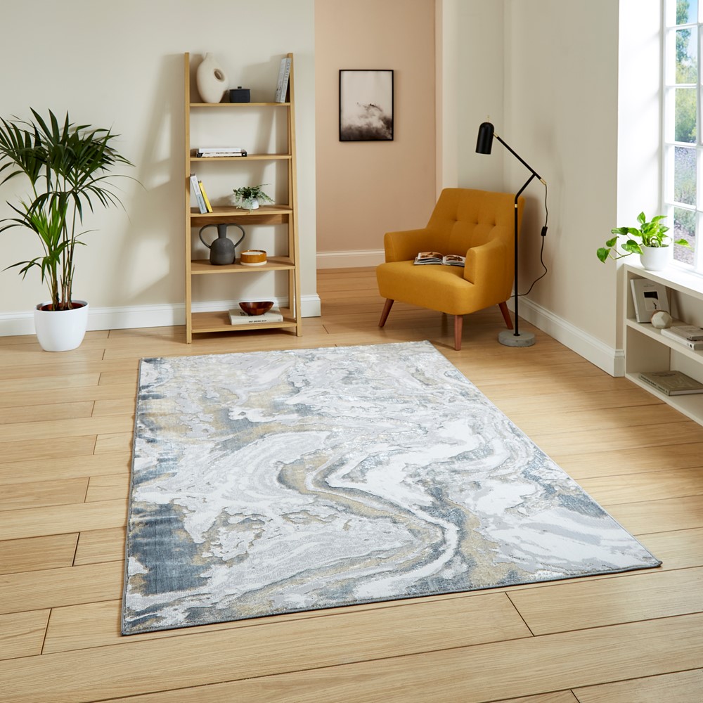 Tidal TL837 Modern Abstract Marble Rugs in Silver Beige